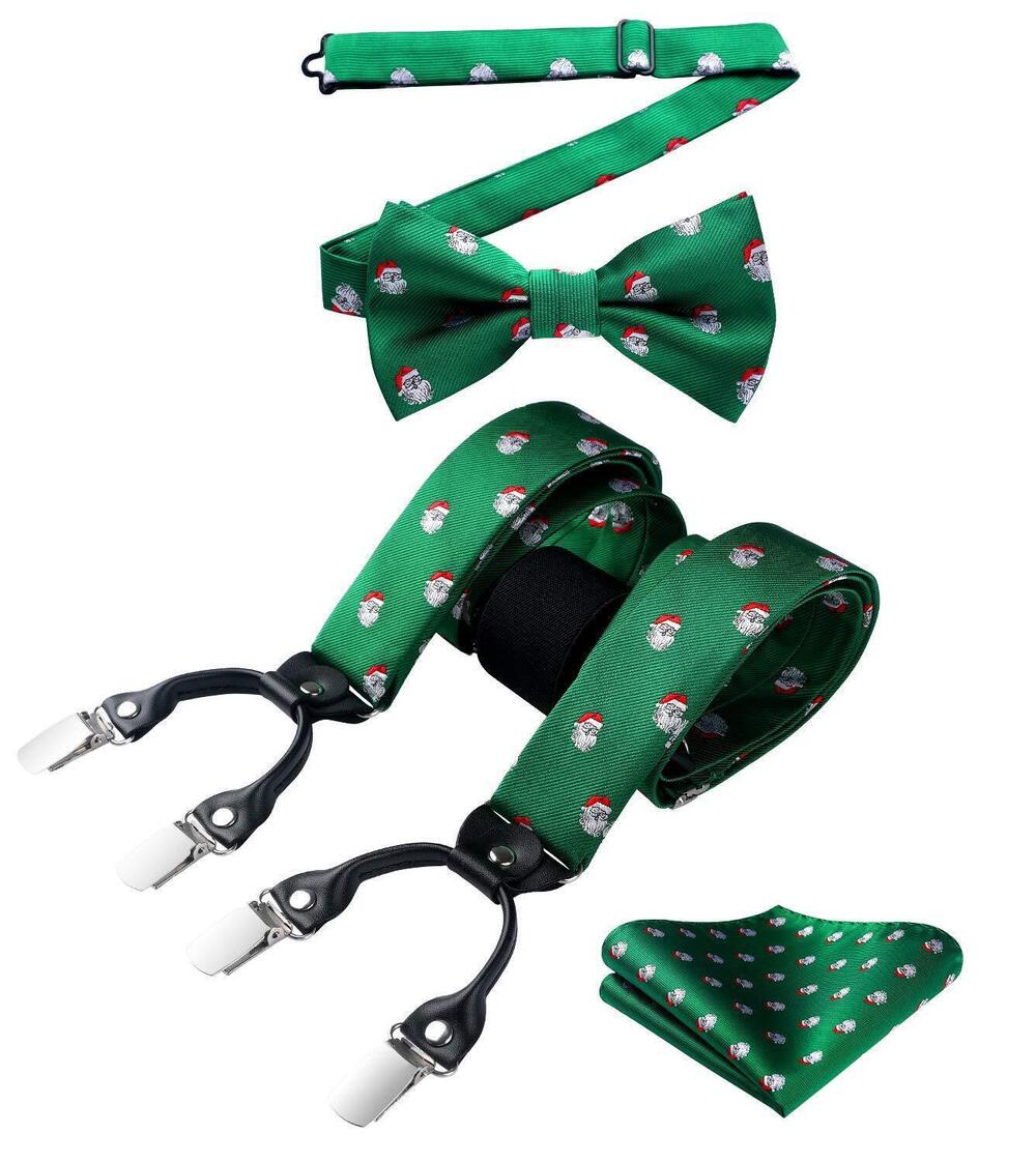 2288 Green Snowman Christmas Suspenders Adjustable Handkerchief Bowtie &
